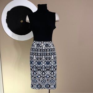 Ann Taylor NWOT Lined Pencil Skirt Blue Black White Size 10 Back Slit